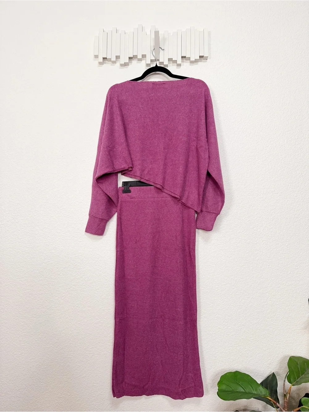 Zenana Light Plum Cozy Knit Sweater Midi Skirt 2 Piece Matching Set NWOT